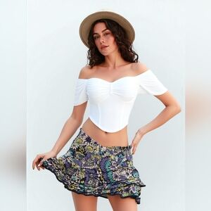 Aerie Women's  Floral Blue/Purple/Green Skort Summer Vacation Resort Medium